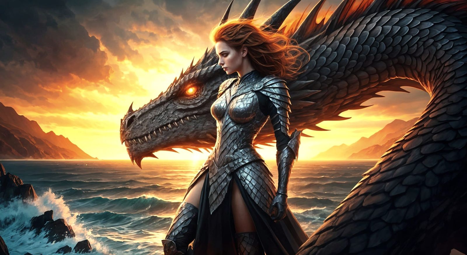 Warrior Princess and Dragon Bond: Digital Matte Painting