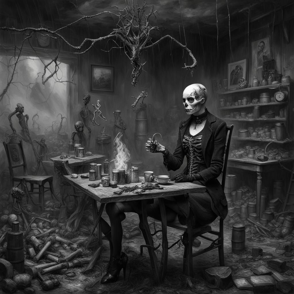 Gothic Model in VR with Fire, Horror Art