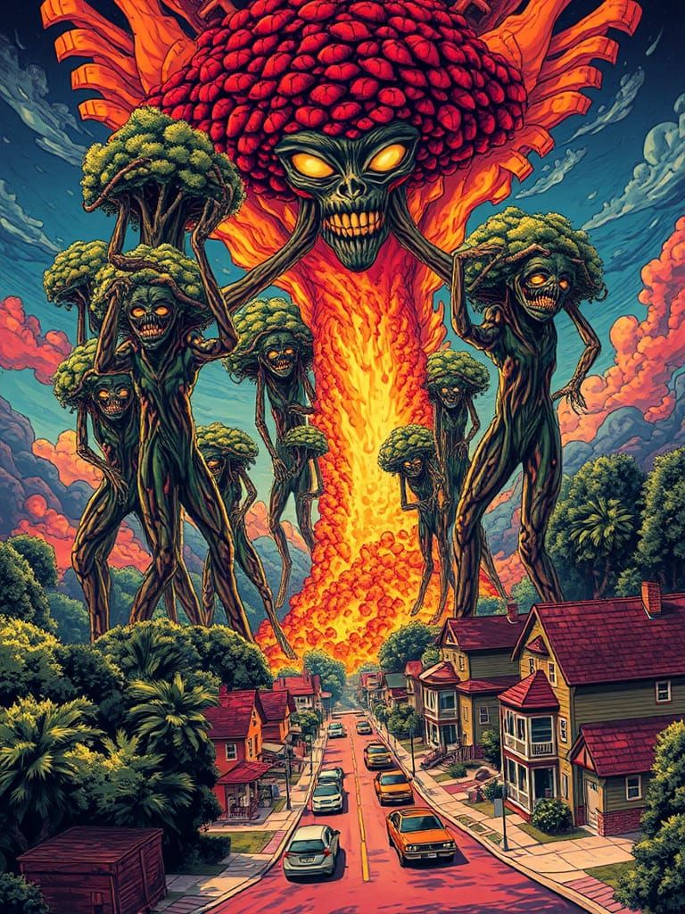 Treemen Aliens Invade: 1950s Sci-Fi Poster Art