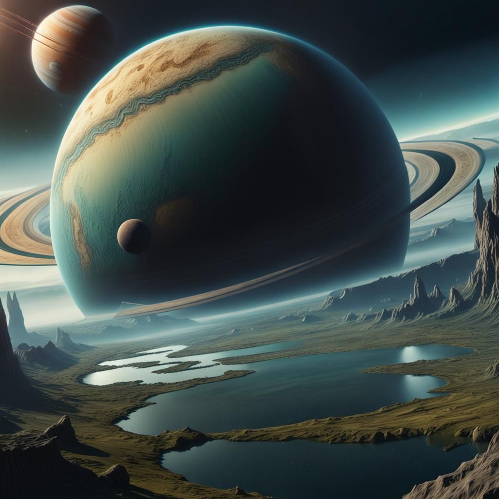 Earth-Like Planet with Saturn's Ring: Fantasy Concept Art