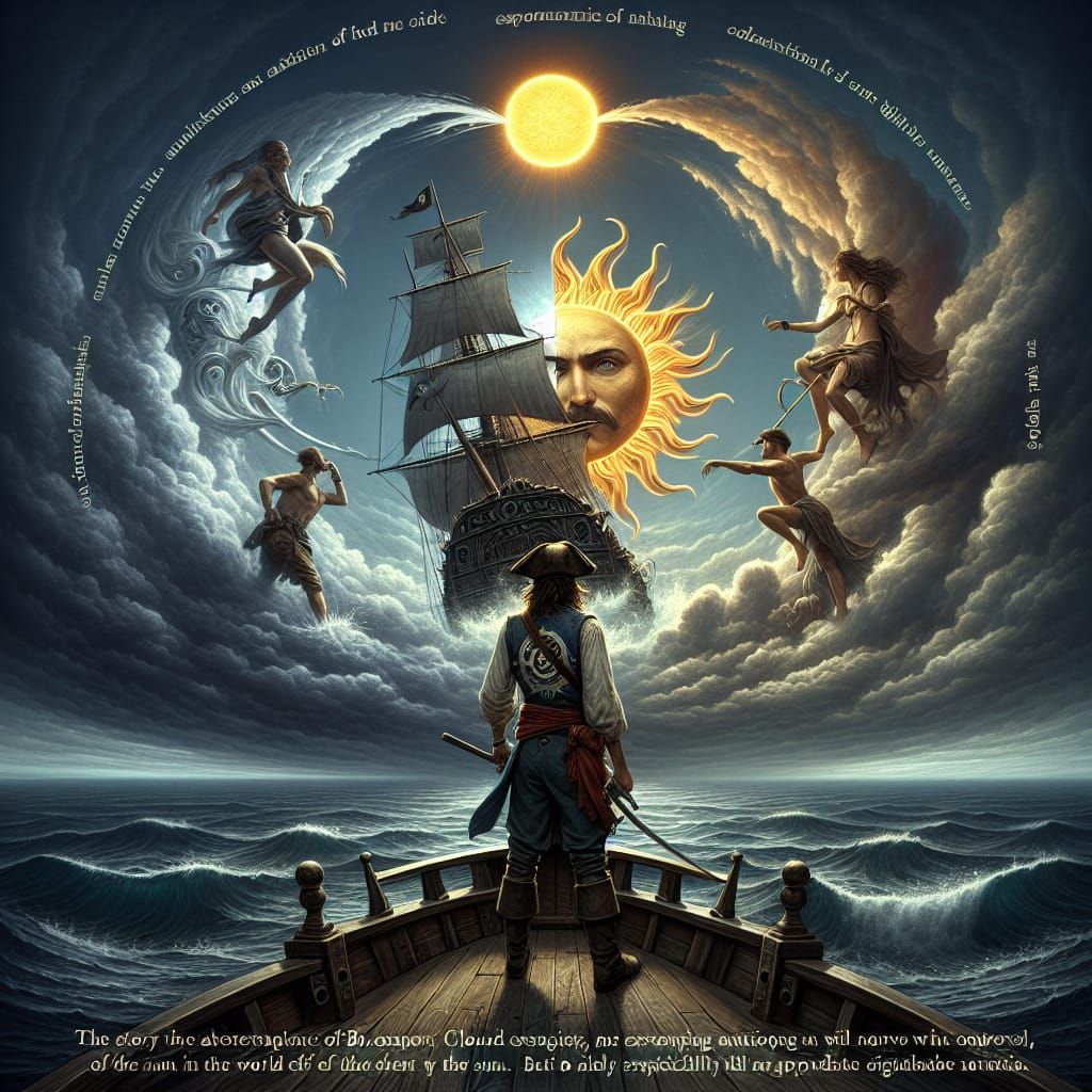 Pirate at Sunset on the Open Sea