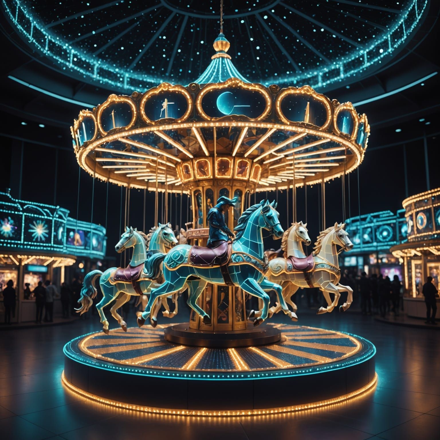 Futuristic Digital Carousel of Code and Data Entities