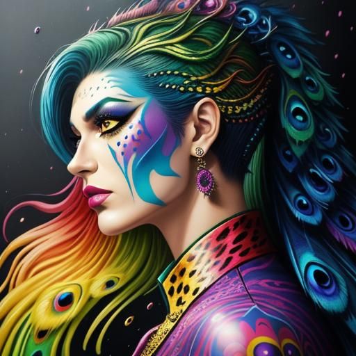 Rainbow Dragon Woman: Graffiti Art Portrait