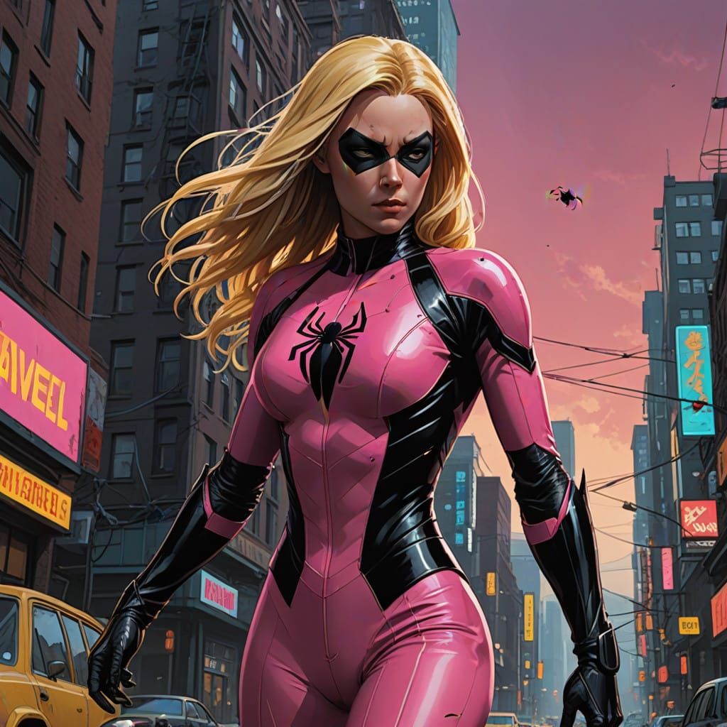 Marvel Comic Book Heroine in Dynamic Fight Scene