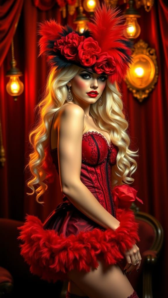 Beautiful Burlesque Woman on Stage with Ticker Tape