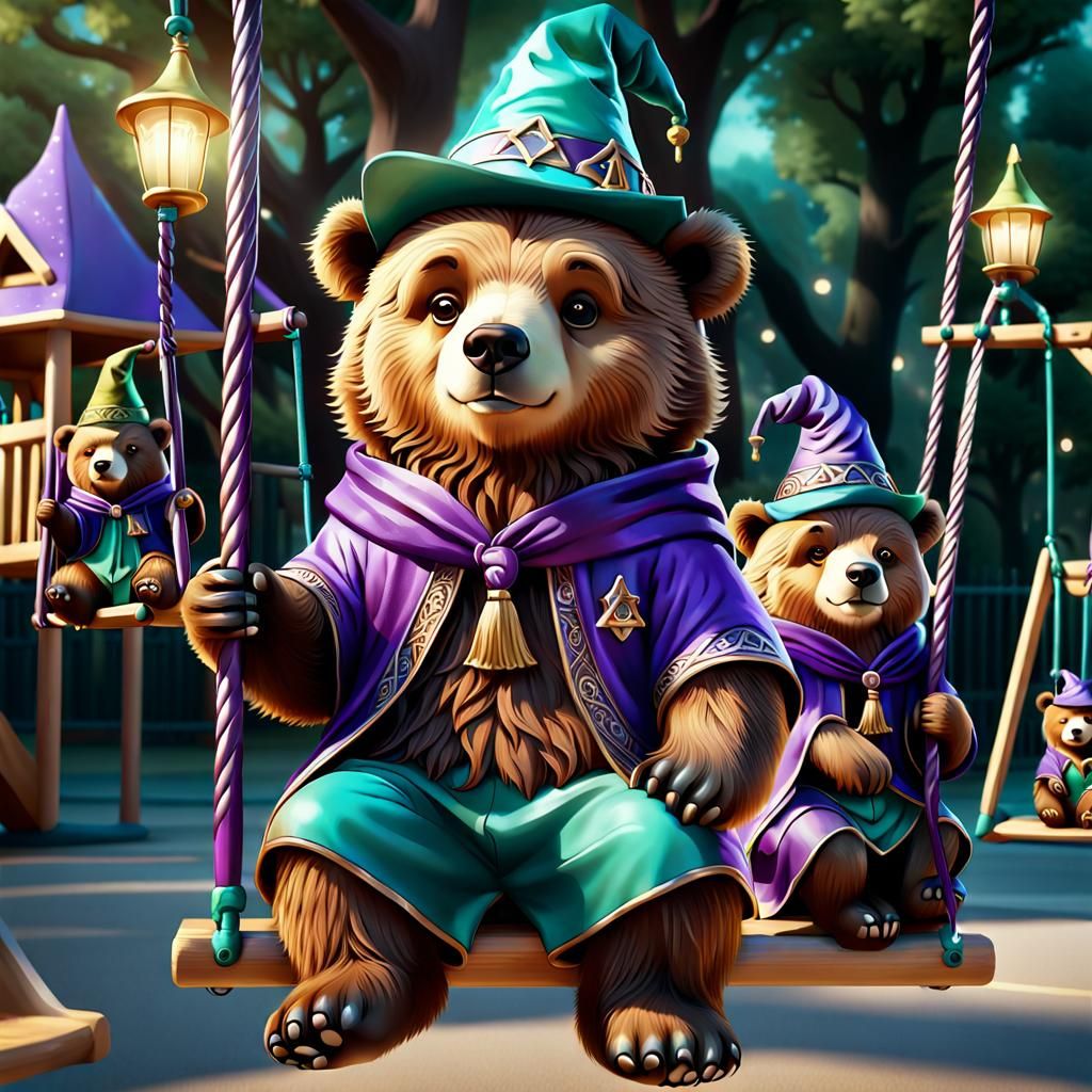 Wizard Bears Enjoying School Playground in CGI