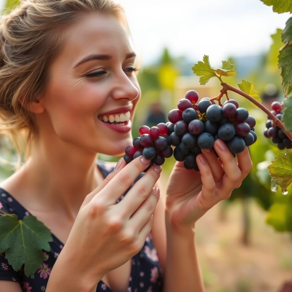 Beautiful Woman Eating Grapes