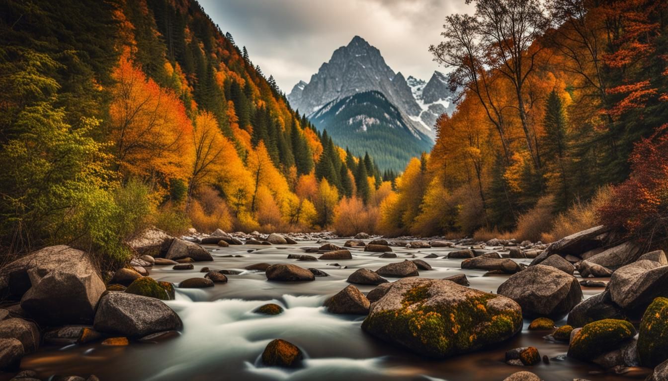 Autumn Mountain River in Crisp Detail