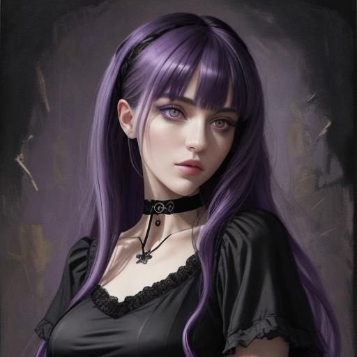 Anime Girl with Purple Hair in Goth Fashion