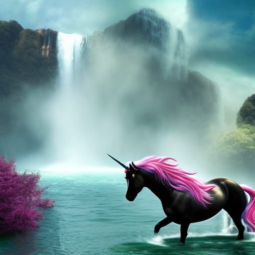 Unicorn with Waterfall Mane in Hyper-Realistic Detail