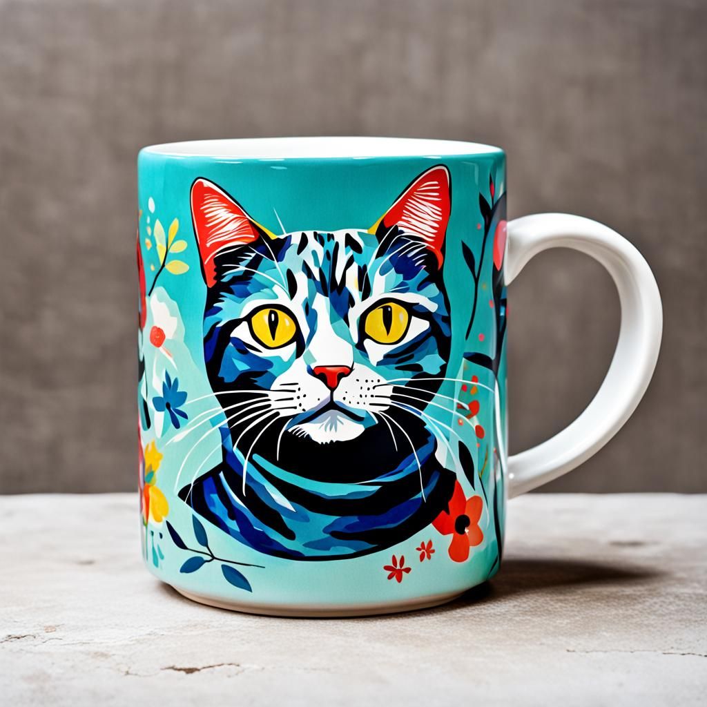 Mug with Cat Art Illustrations