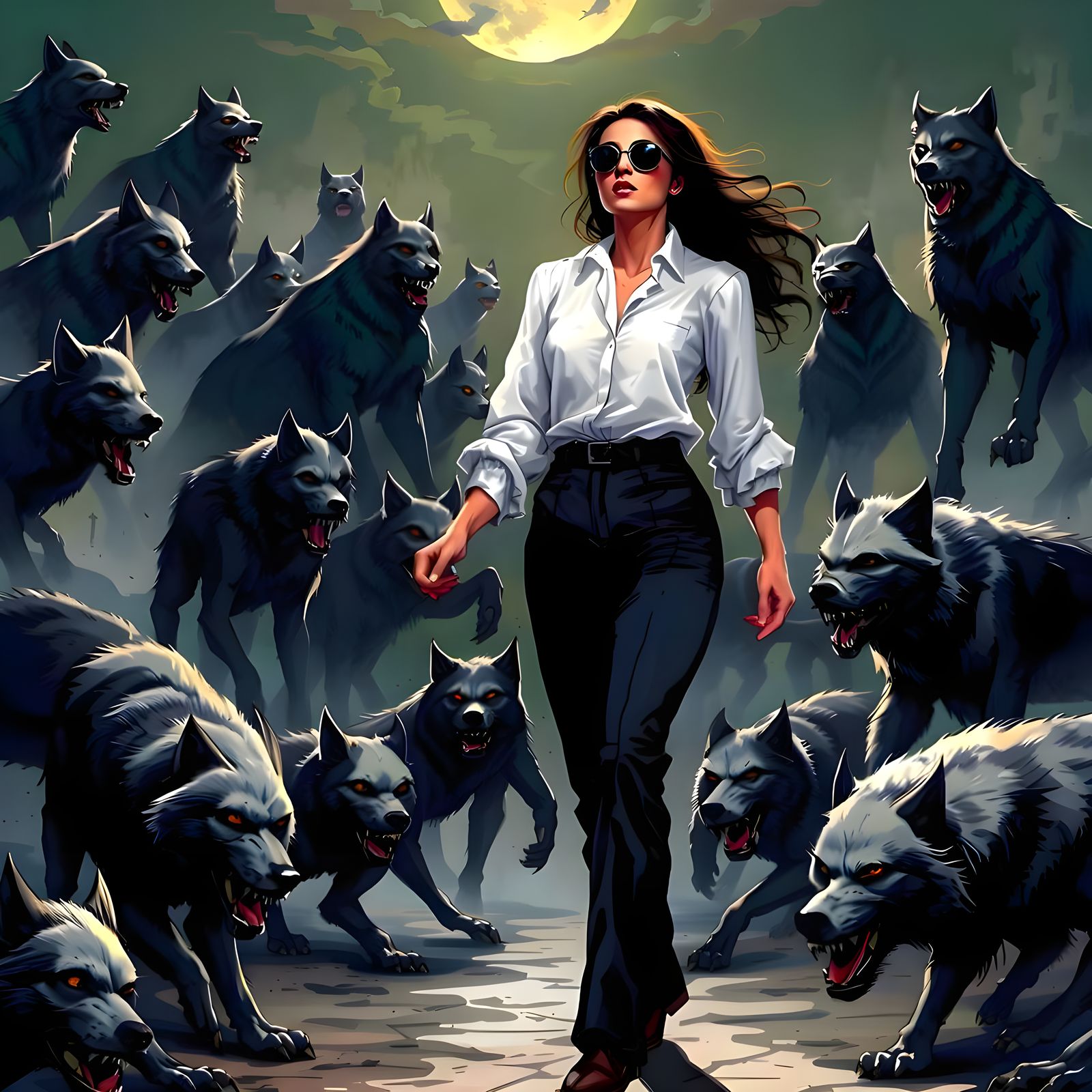 Mystical Werewolf Emerges from Moonlit Shadows