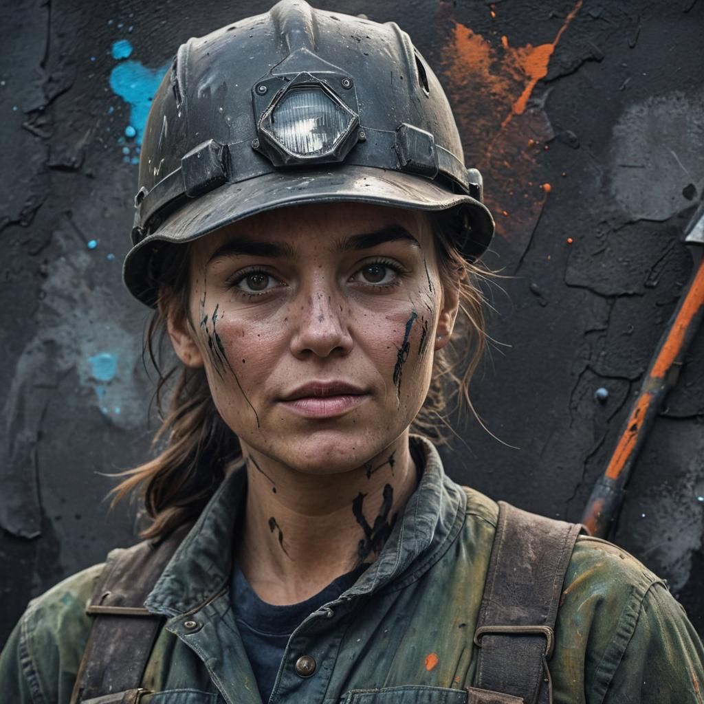 Vibrant Street Art Portrait of a Miner