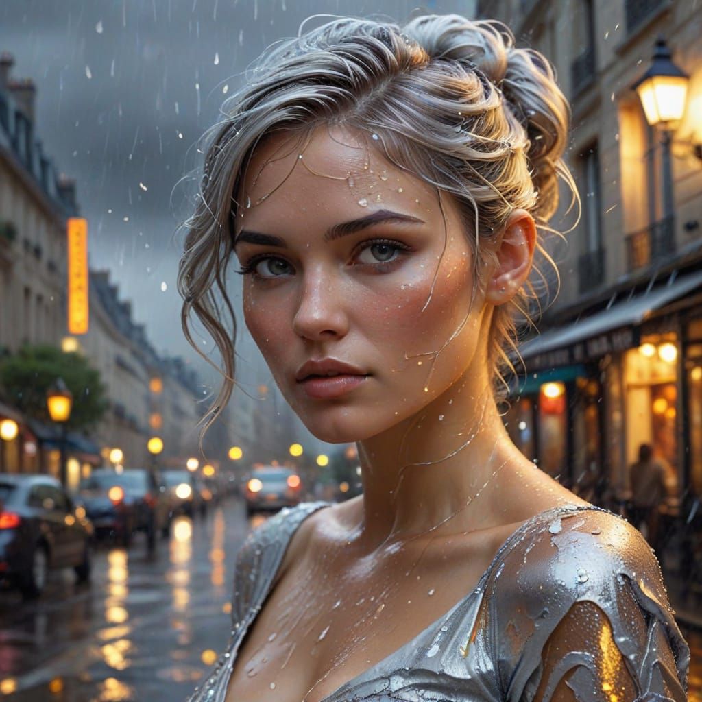 Dreamy Watercolor Portrait of a Parisian Woman in a Whimsica...