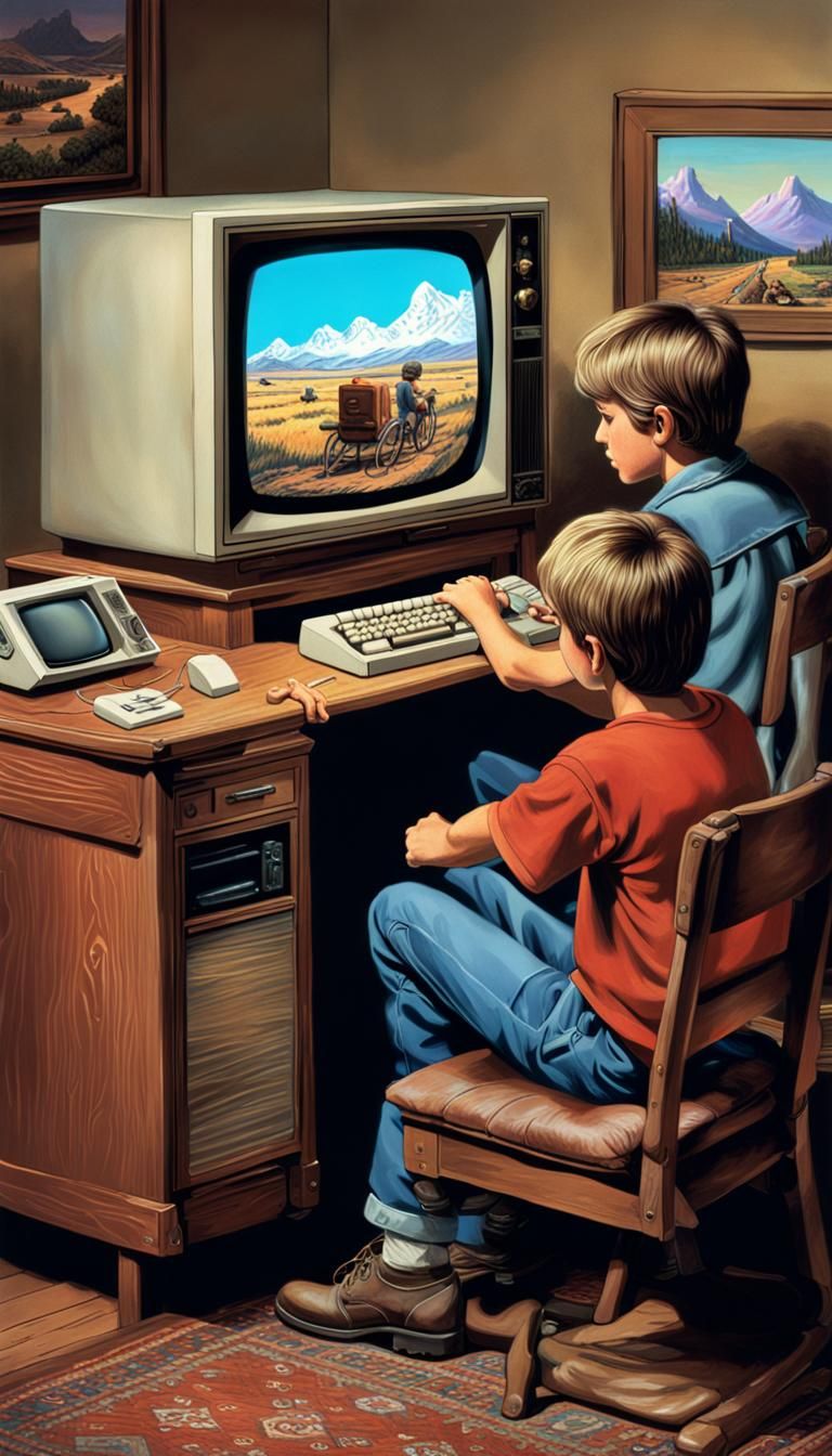 1980s Gaming: Boy Plays Oregon Trail on Macintosh