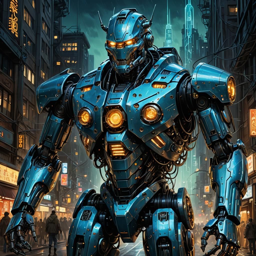 Bioluminescent Robot Uprising: Hyper-Realistic Digital Paint...