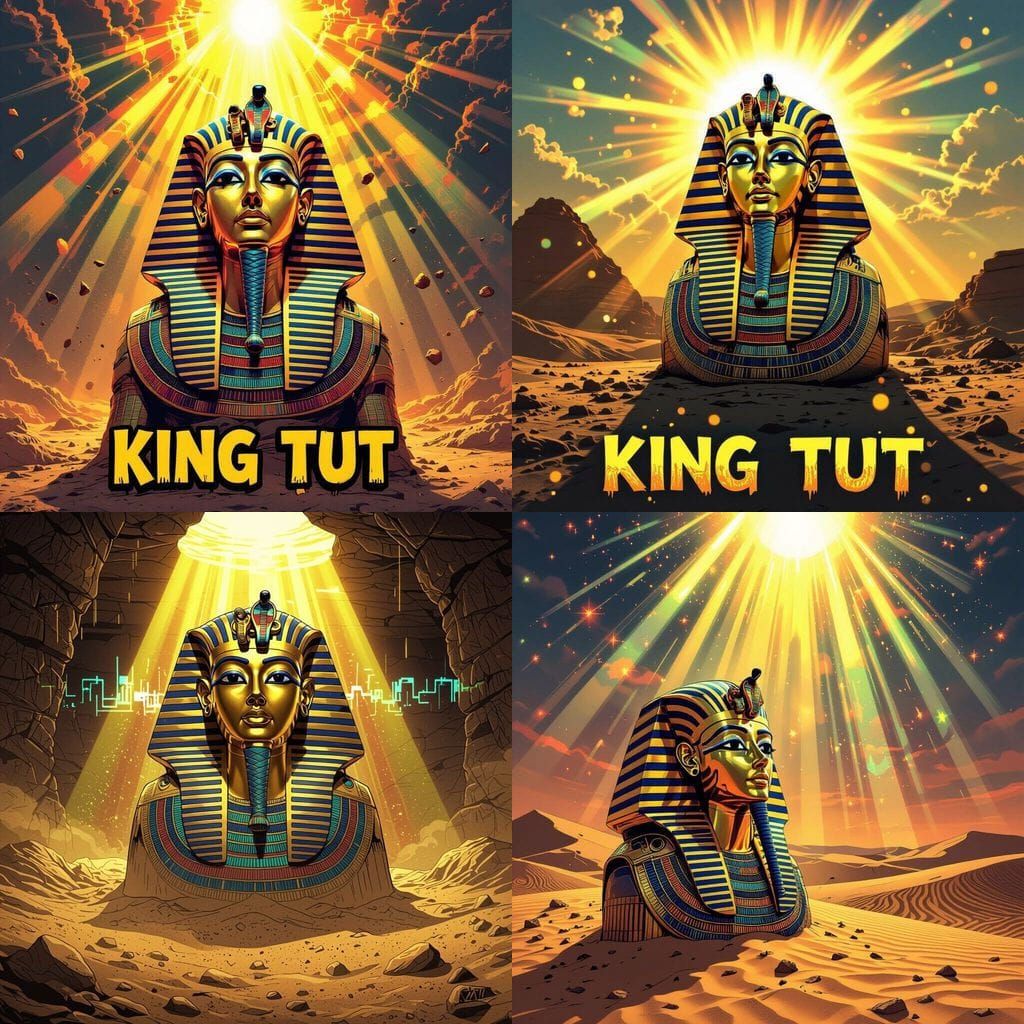 King Tut Surrealism Poster Art with Holographic Light