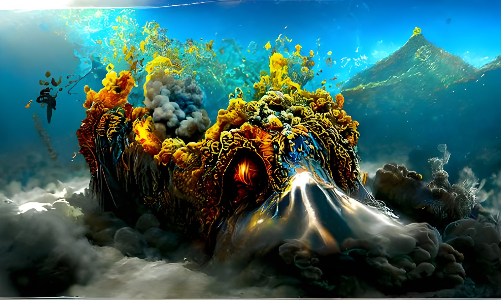 Underwater Volcano Eruption in Hyperrealistic Style