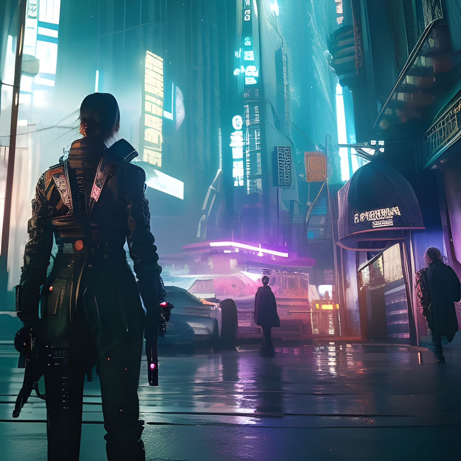 Cyberpunk Detective Squad in Neon City Street