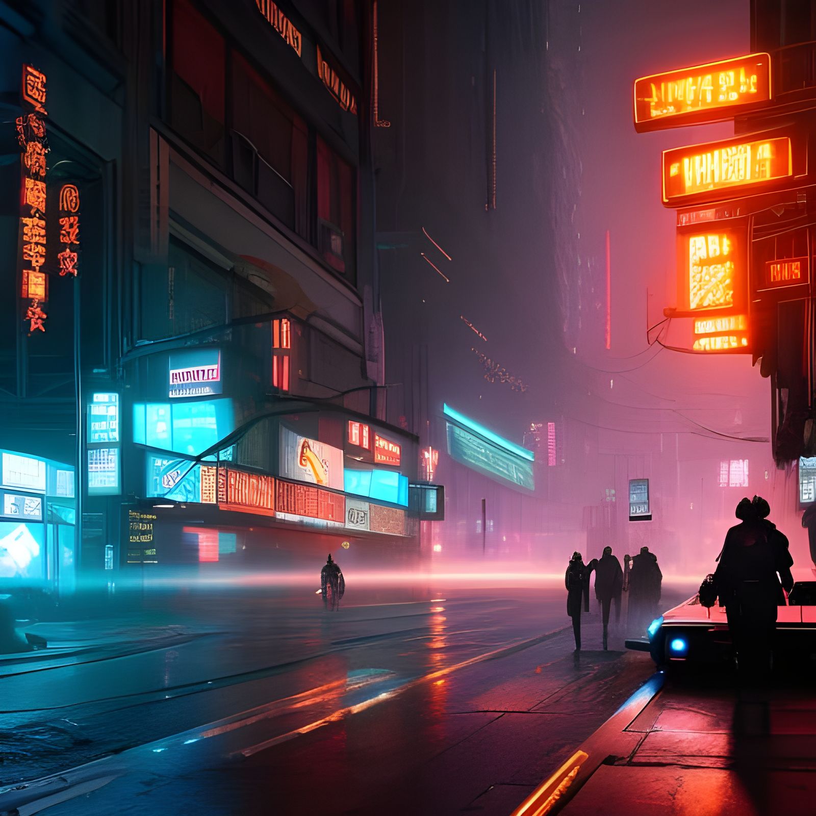 Cyberpunk Detective Squad in Neon Cityscape