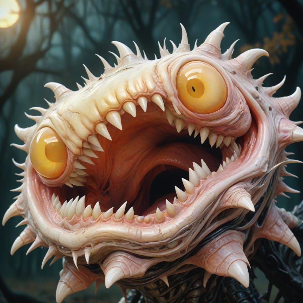 Surreal Deformed Creature with Glowing Maggots