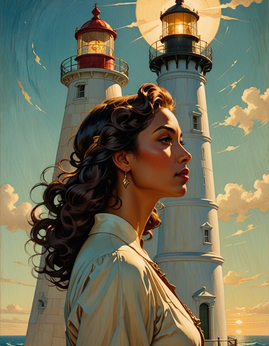 Dominican Woman as Lighthouse Keeper in Art Nouveau