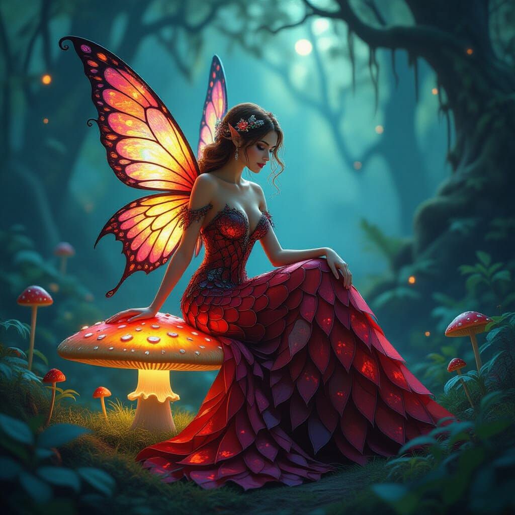 Dragon Scale Fairy on Glowing Mushroom