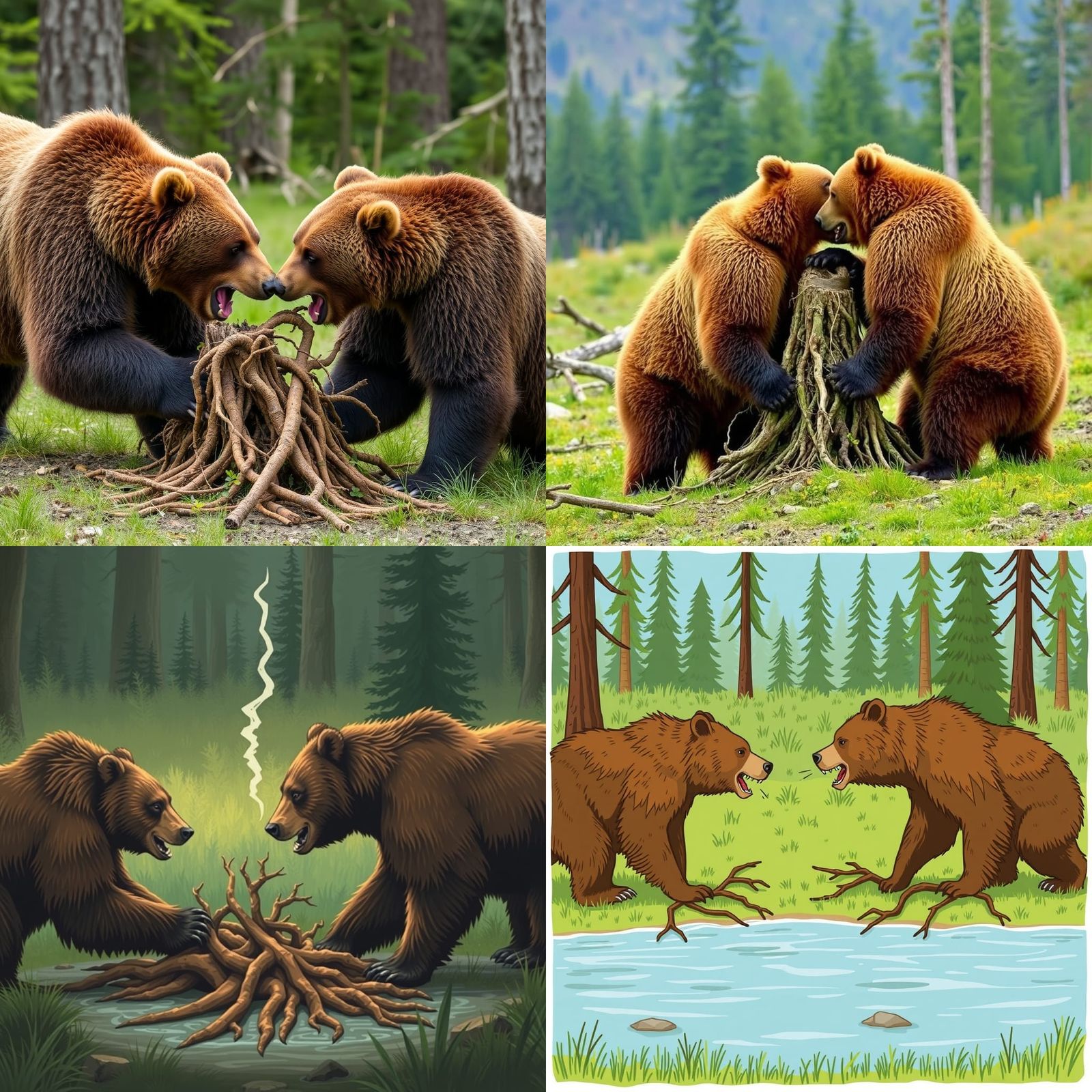 Grizzly Bears Fight Over Roots