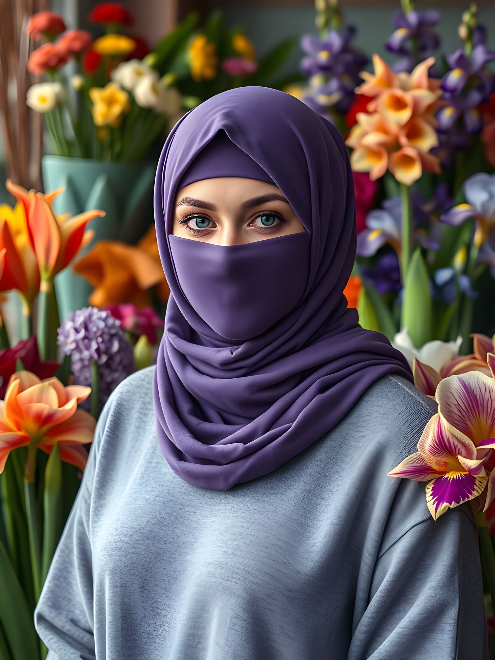 Swedish Niqabi Florist in Flower Shop Painting