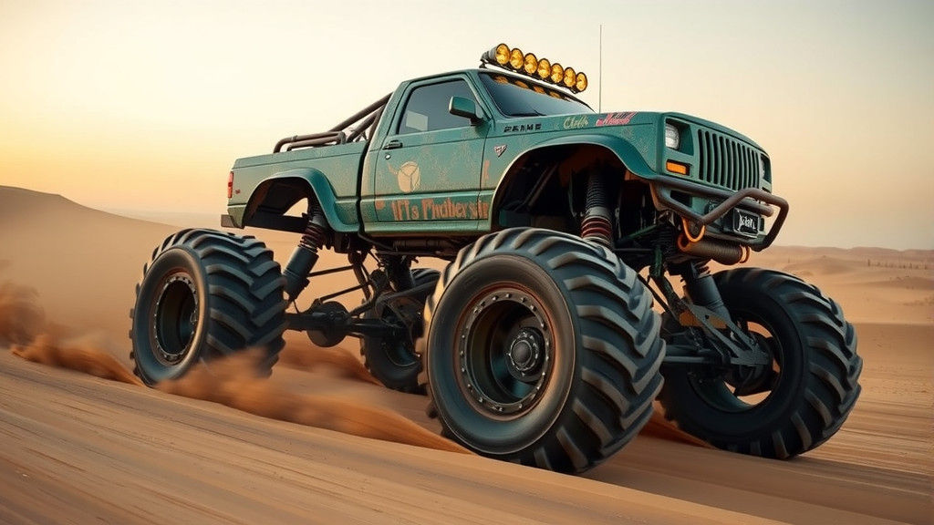 Olive Green Steampunk Monster Truck Desert Race