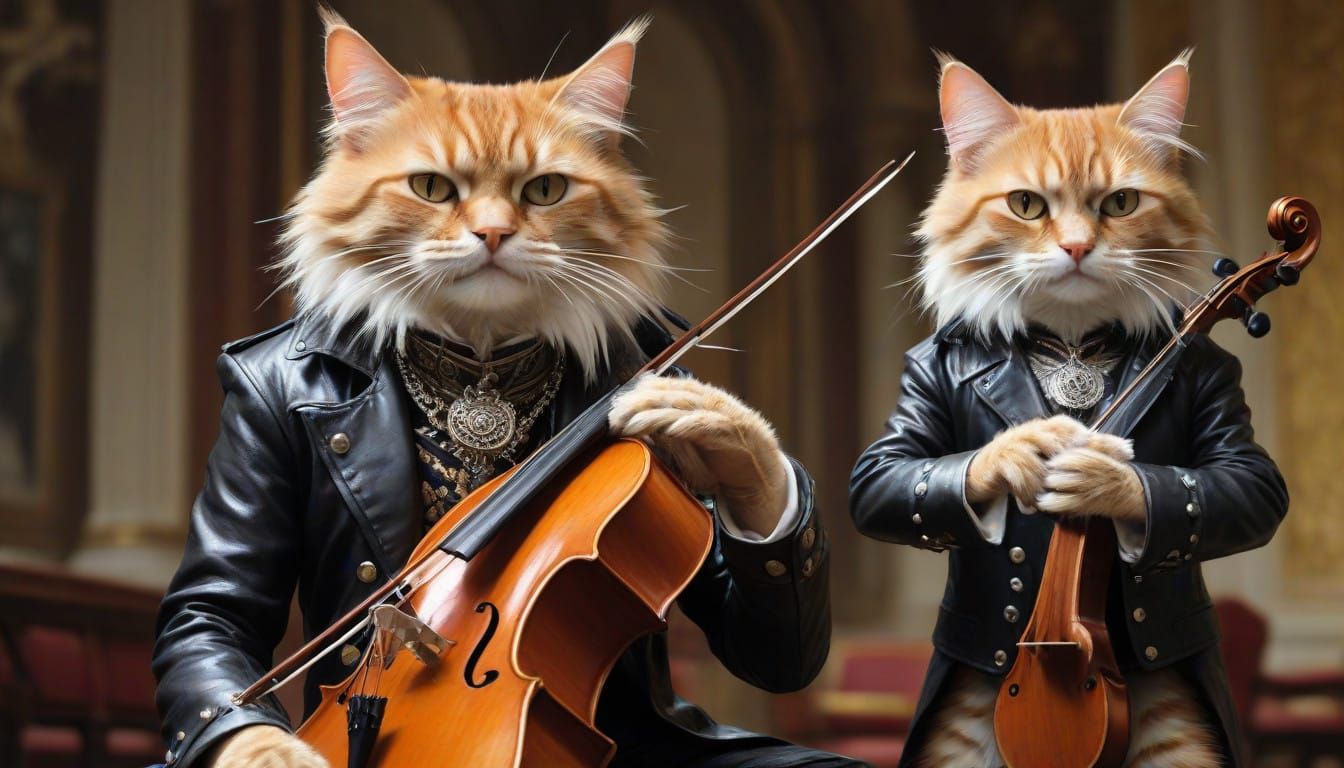 Feline Musicians Perform in a Grand Concert Hall