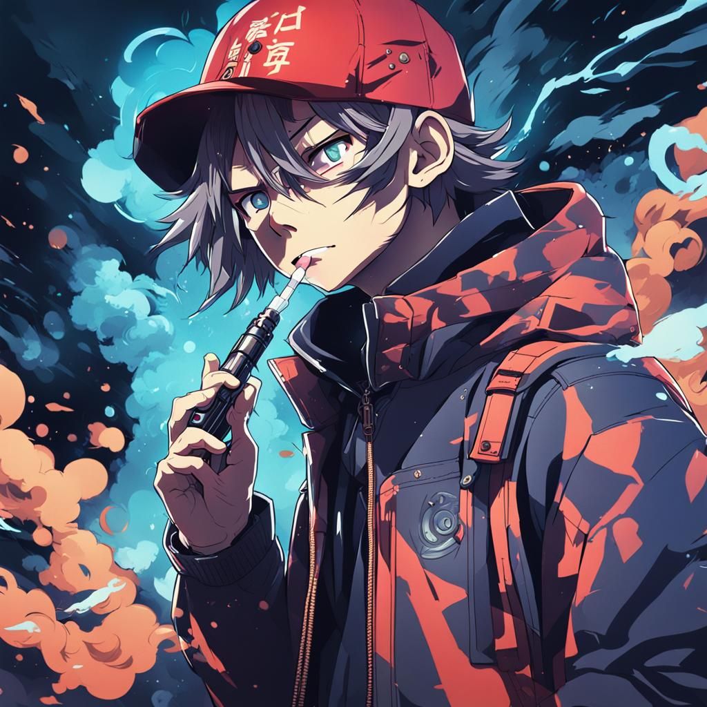 Anime Style Vaping Illustration in Cel-Shaded Art