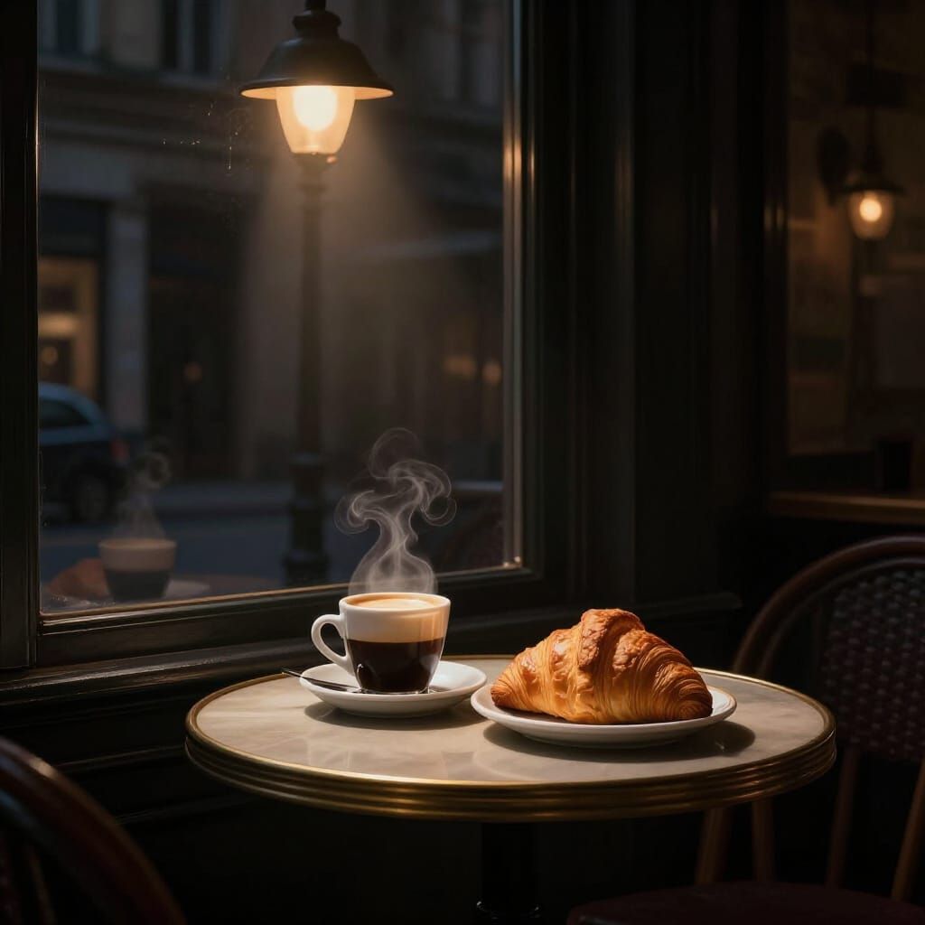 Glimmer of Light in Dark Café with Espresso