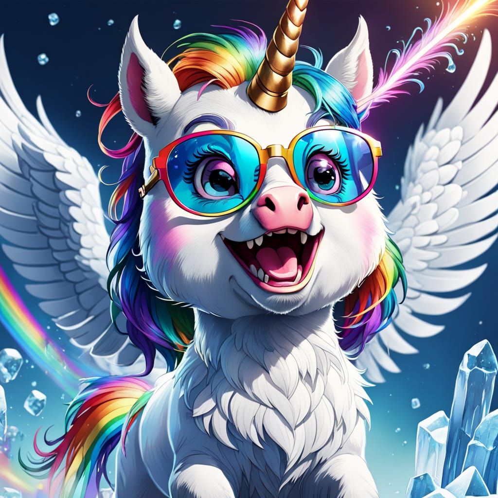 Unicorn Bird Superhero Sidekick with Rainbow Feathers
