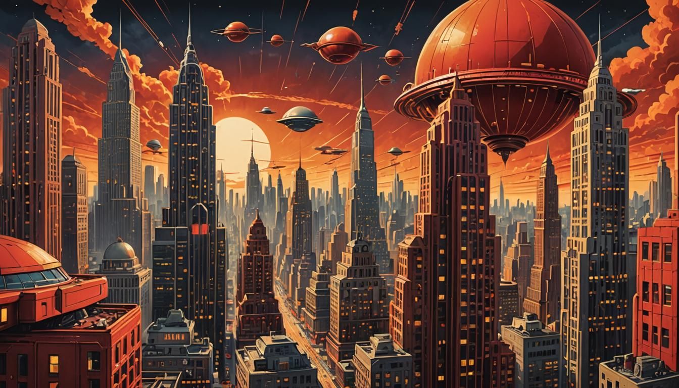 Retro Cityscape in Science Fiction Illustration Style