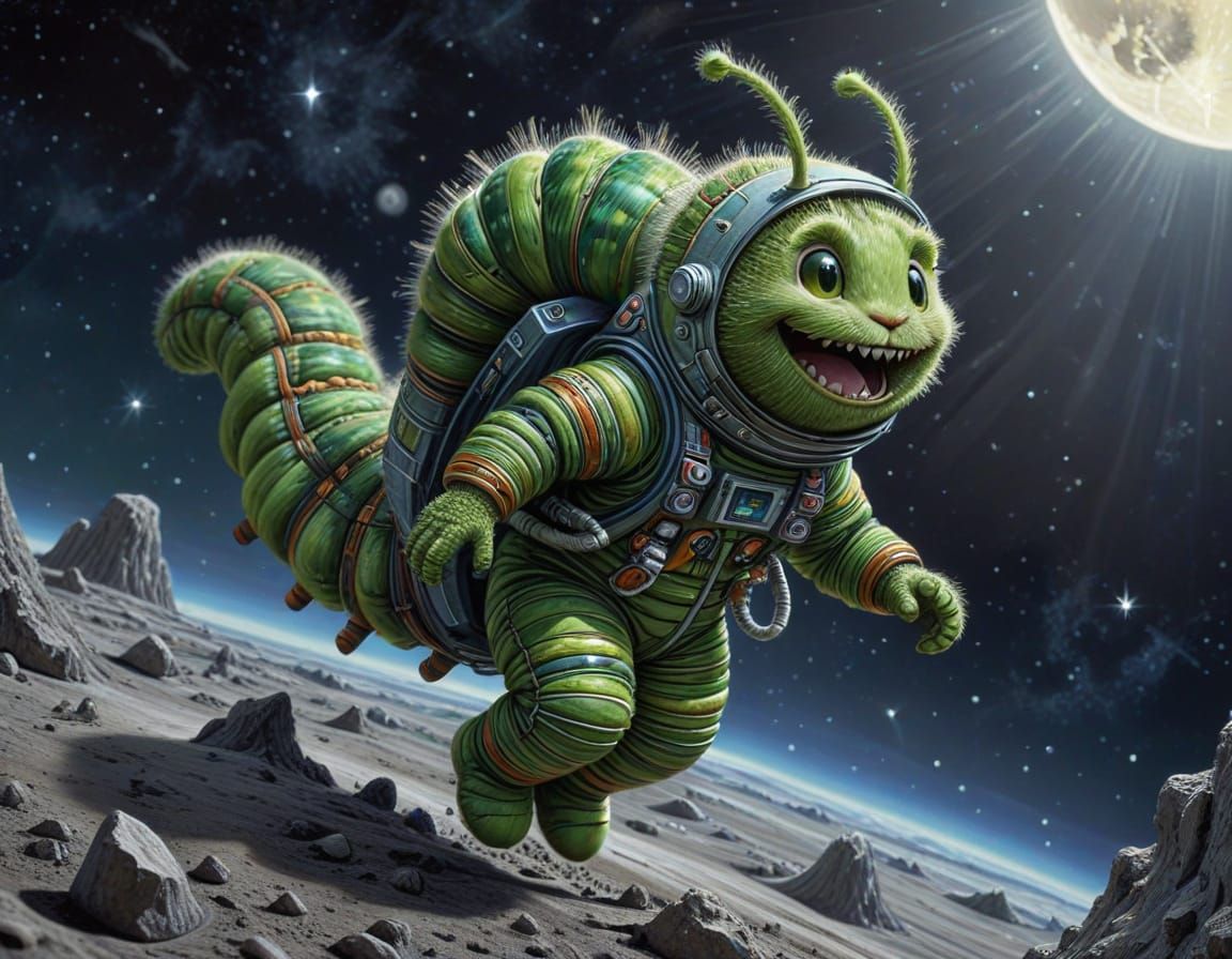 Cute Caterpillar Astronaut's Lunar Leap