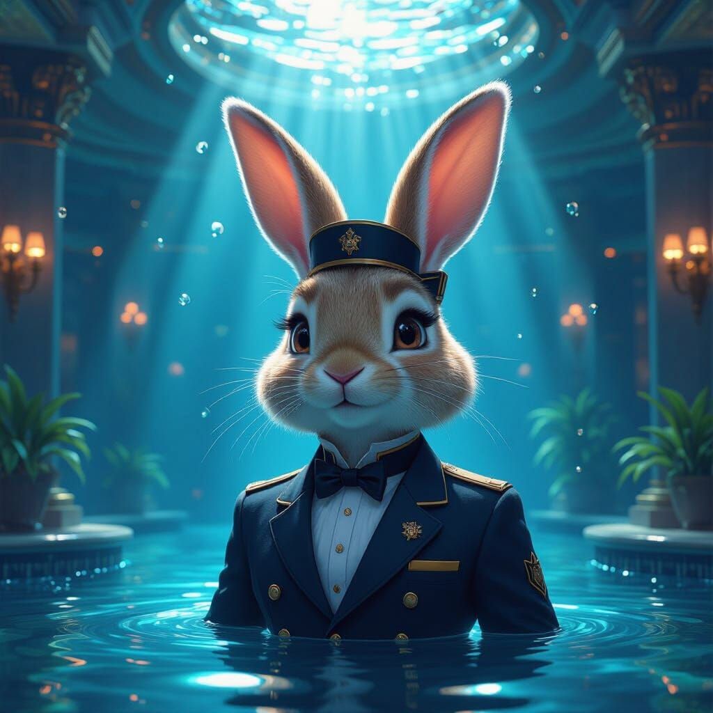 Bunny Concierge in Opulent Underwater Hotel Lobby