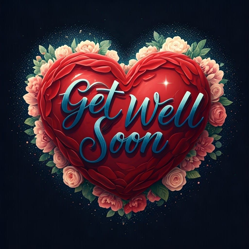 Blooming Heart with Get Well Message in Dreamlike Style
