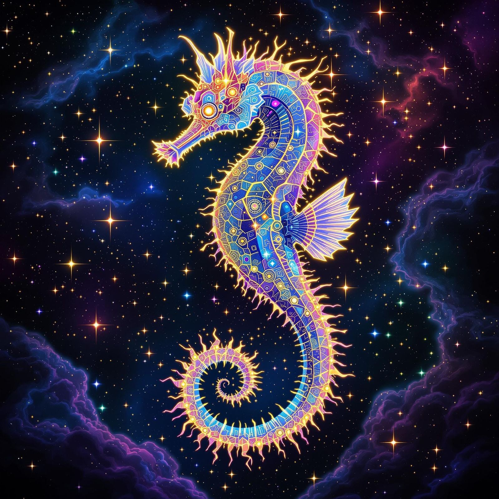 Cosmic Seahorse in Psychedelic Fractal Art