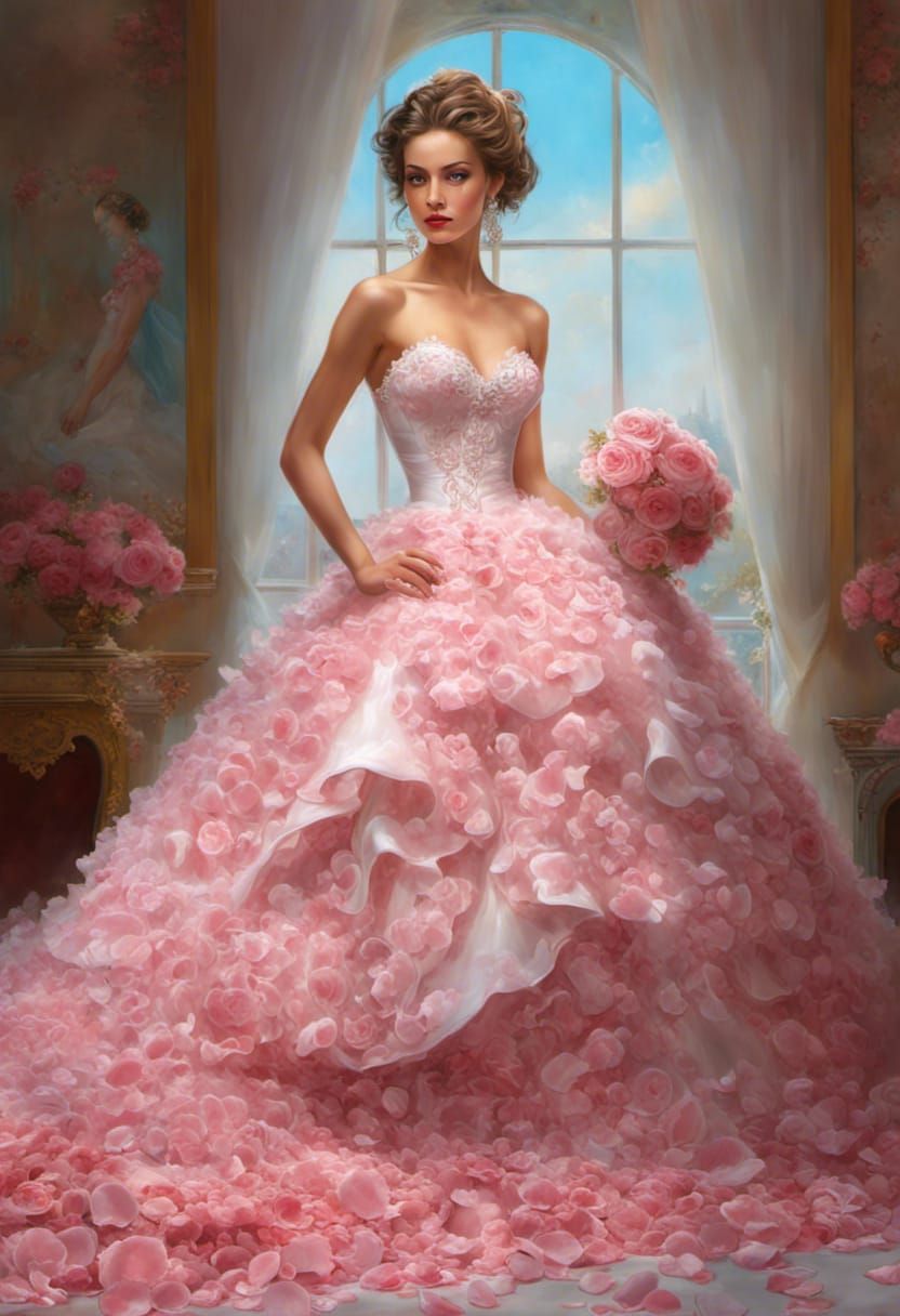 Rose Petal Wedding Dress: Photorealistic Digital Art
