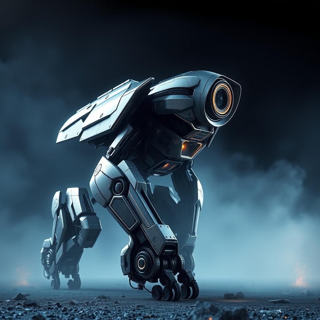 Futuristic Mech Shooting in Sci-Fi Landscape, 8K Render