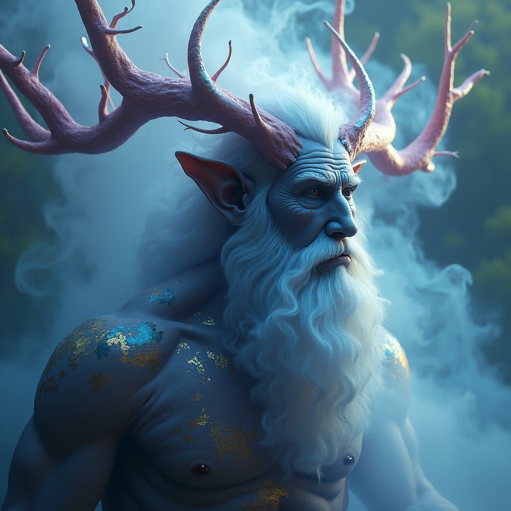 Mystical Smoke Druid Portrait in Art Nouveau Style