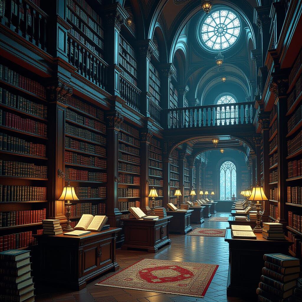 Endless Library of Breathing Books in Dreamlike Style