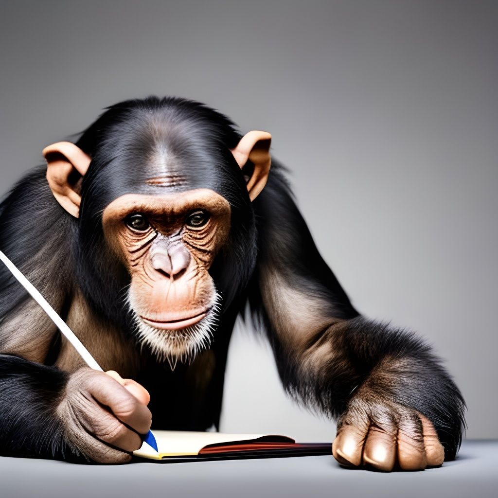 Chimpanzee in Business Suit Working on Laptop