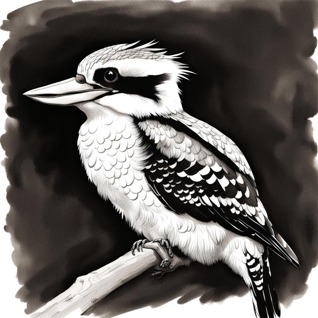 Detailed Ink Drawing of Kookaburra in Australia