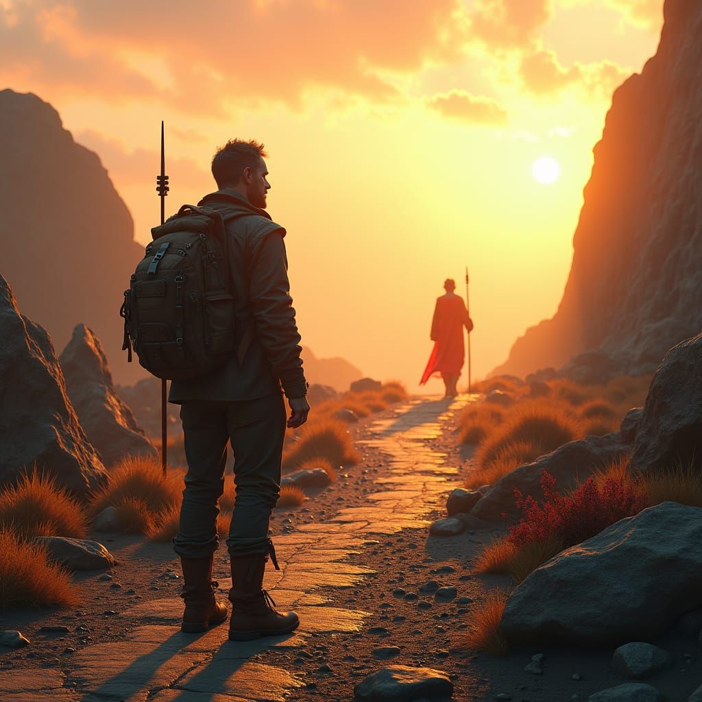 Traveler at Crossroads Gazes at Fading Horizon