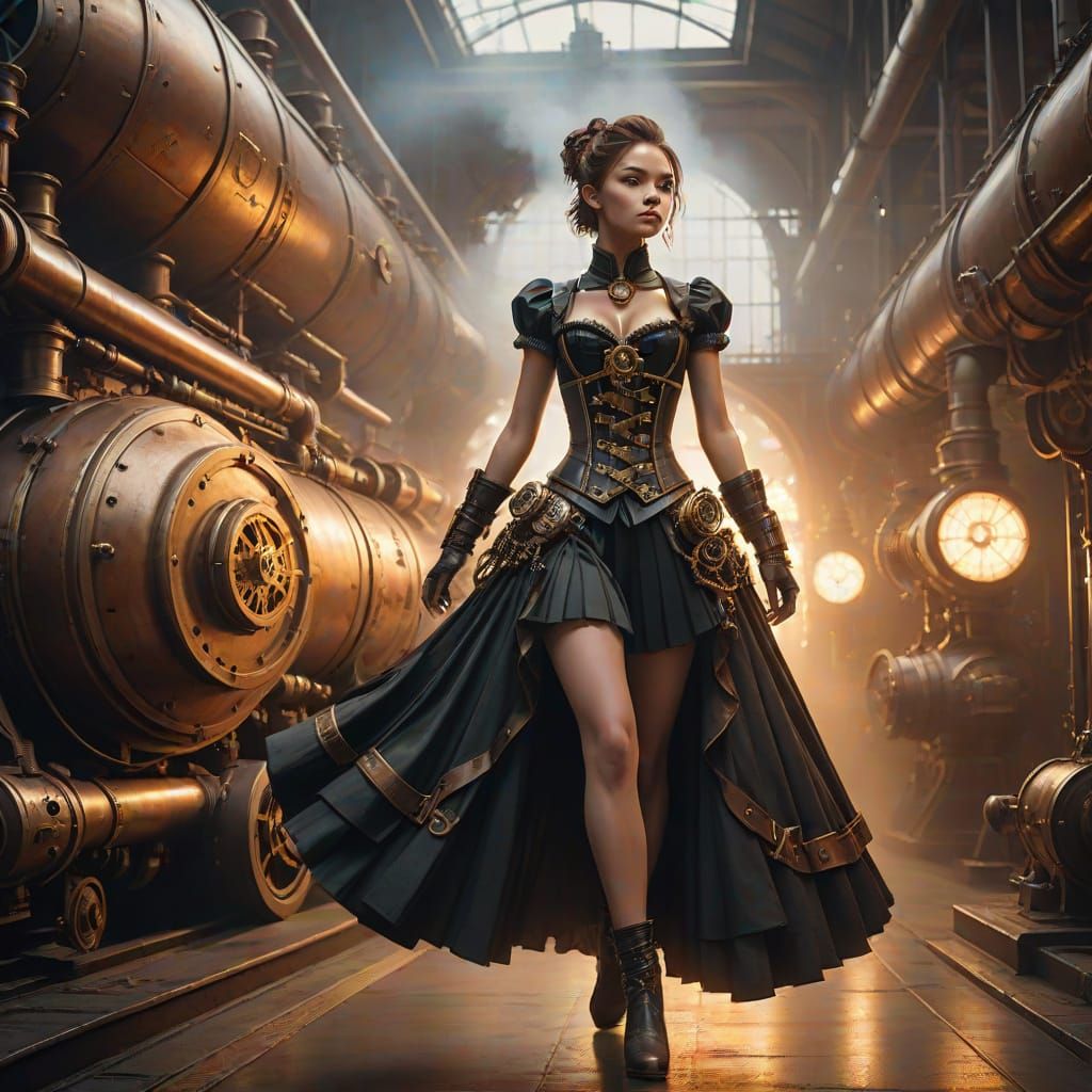 Steampunk Ballet Dancer in Industrial Elegance