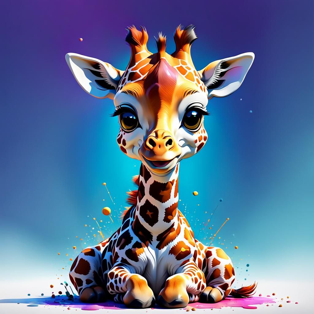 Cute Baby Giraffe Smiling: 3D Digital Art