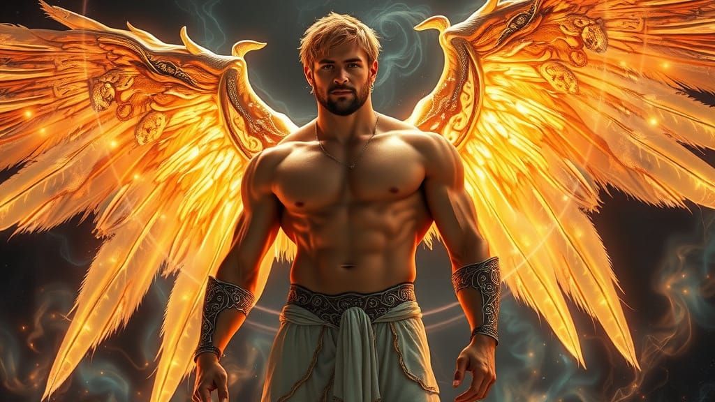 Heroic Demigod from Ancient Greece with Glowing Rune Armor a...