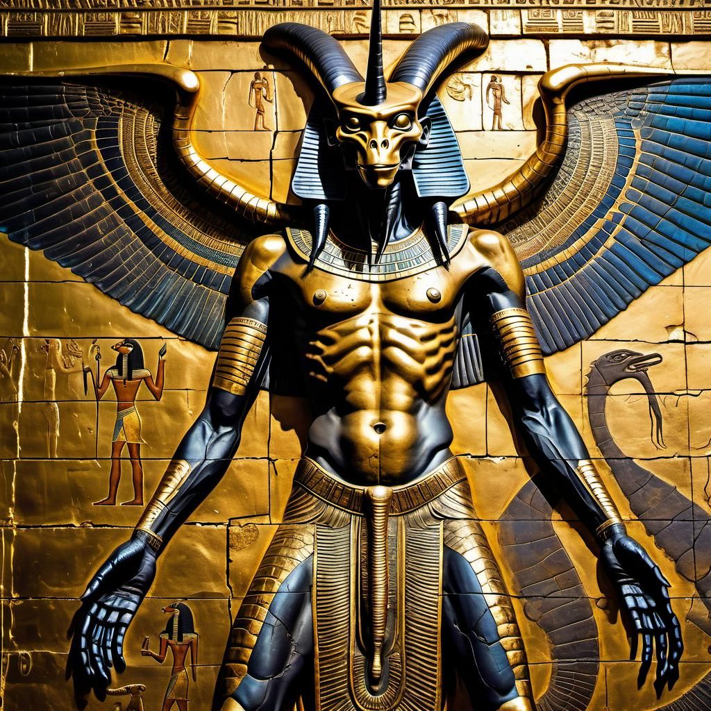 Golden Egyptian Winged Reptilian Warrior Colossus